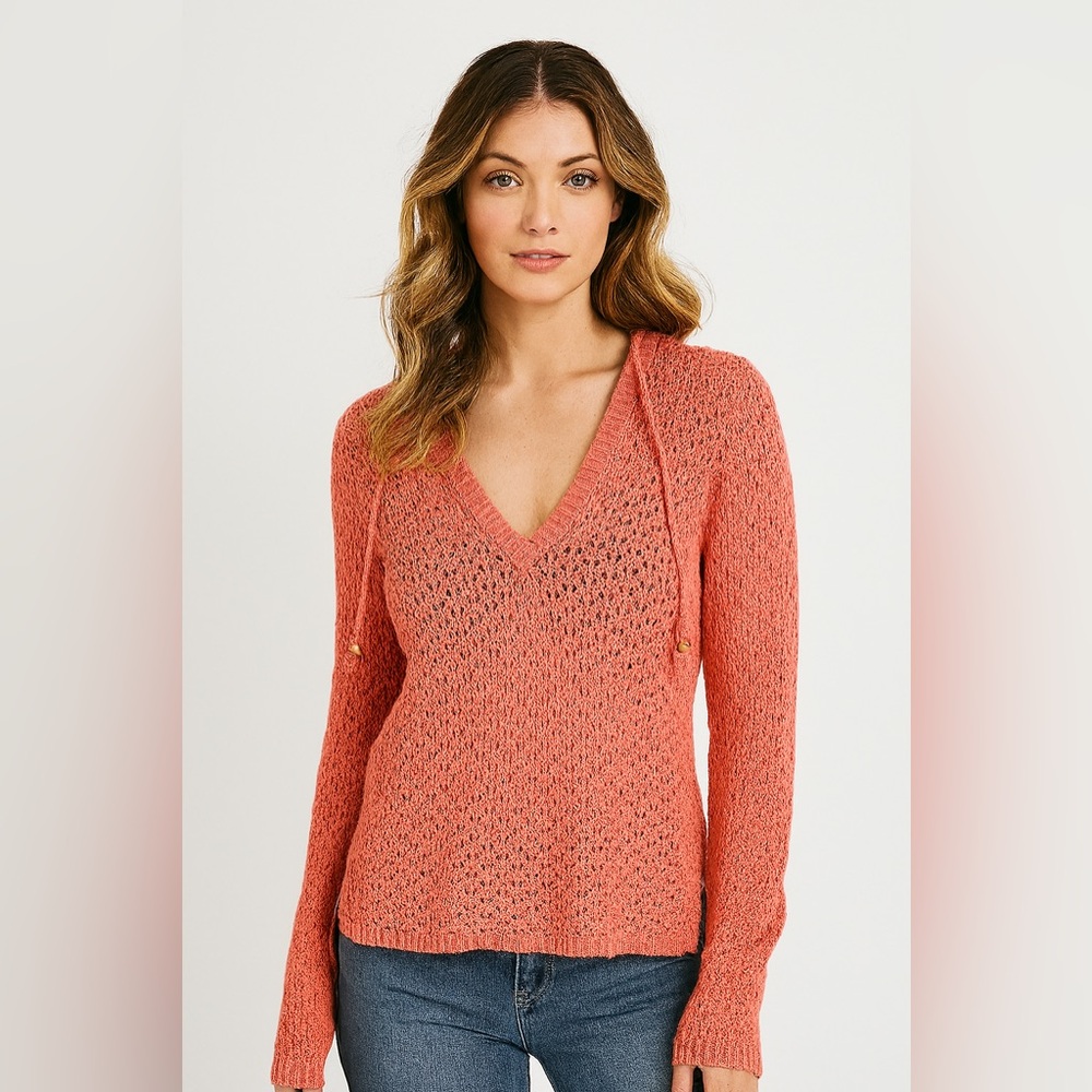 Athleta 100% Organic Cotton Open Knit Hooded Sweater